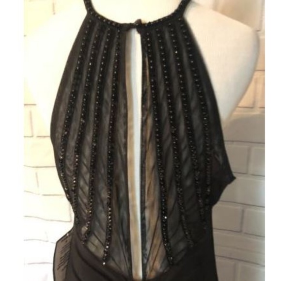 NWT Sequin Hearts Black Gown Beaded Keyhole Formal - Picture 6 of 8